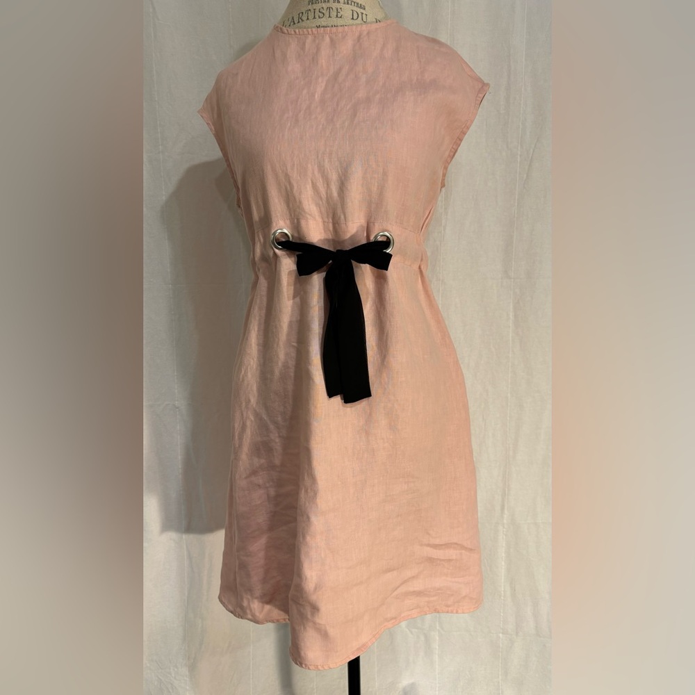 Kenar Blush Pink Midi Dress with Black Ribbon Tie